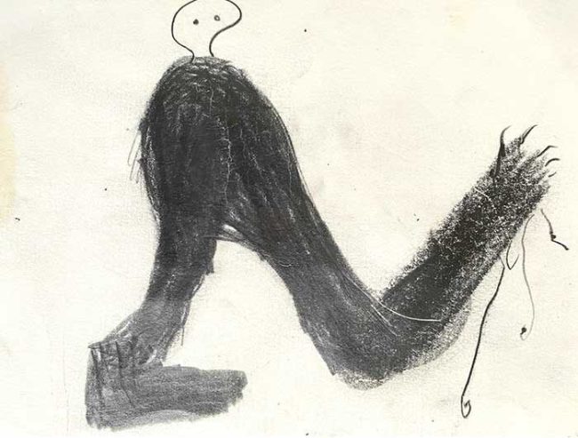 A big little man walks 2021, pencil on paper, 25/25 cm