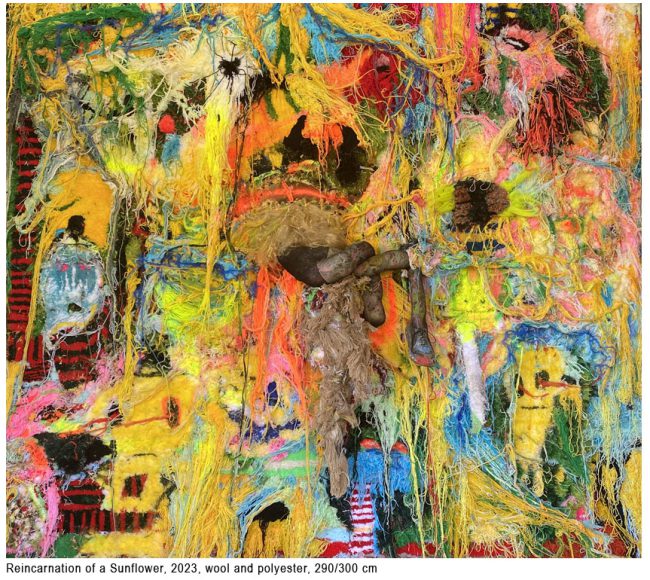 Reincarnation-of-a-Sunflower,-2023,-wool-and-polyester